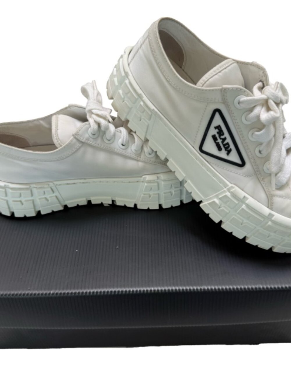 Prada Milano Nylon Gabardine White Platfom Sneakers SZ 37.5 Triangle Logo